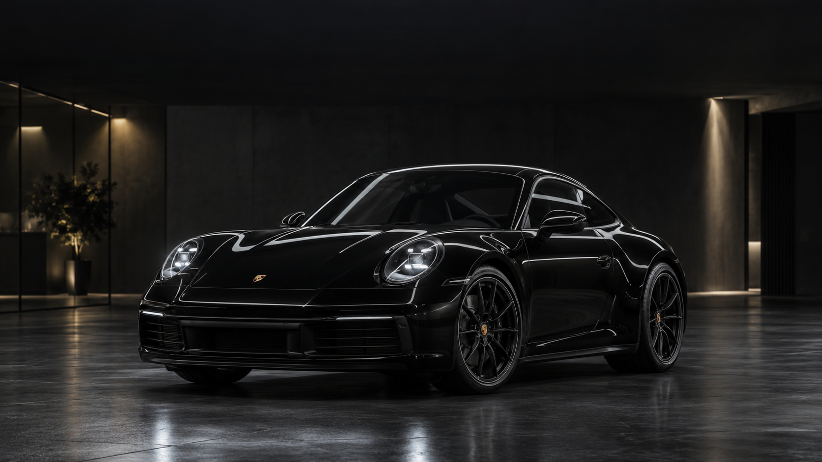 Чорне спортивне купе у вечірньому світлі / Black sports coupe in evening light